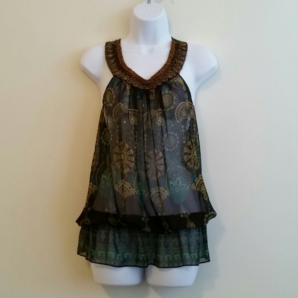 Sheer beaded neck halter
